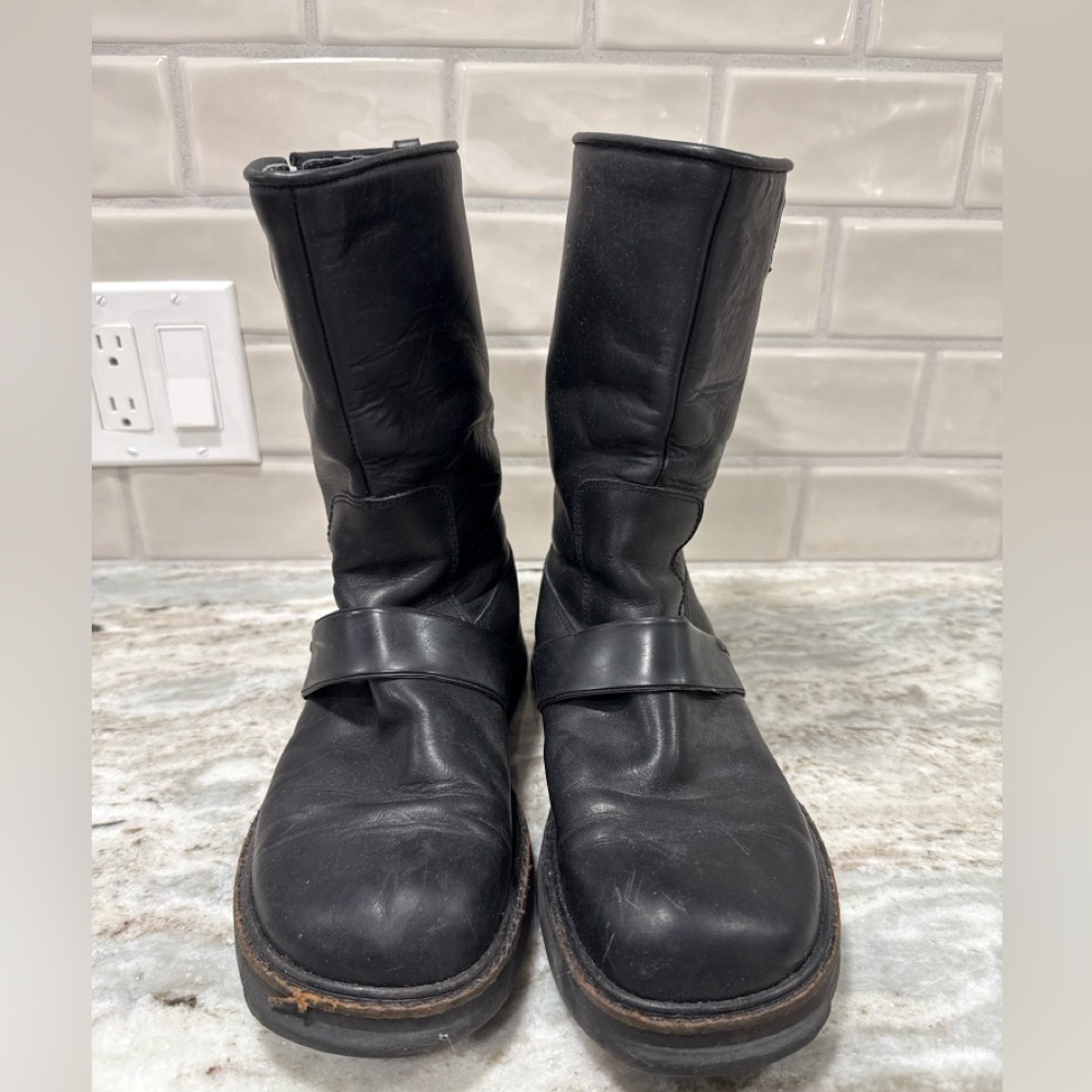 DKNY Jeans Black Leather Mid-Calf Moto Boots – Women’s 9M